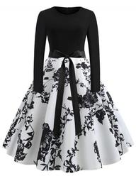 Floral Long Sleeve Plus Size Vintage Dress