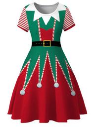 Christmas Printed Plus Size Vintage Dress