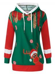 Plus Size Christmas Printed Pullover Hoodie