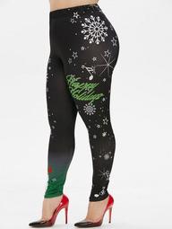 Plus Size Snowflake Snowman Print Christmas Leggings