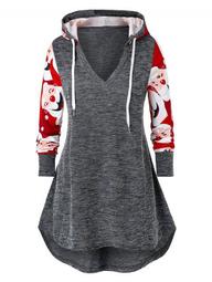 Plus Size Father Christmas Print Marled Tunic Hoodie