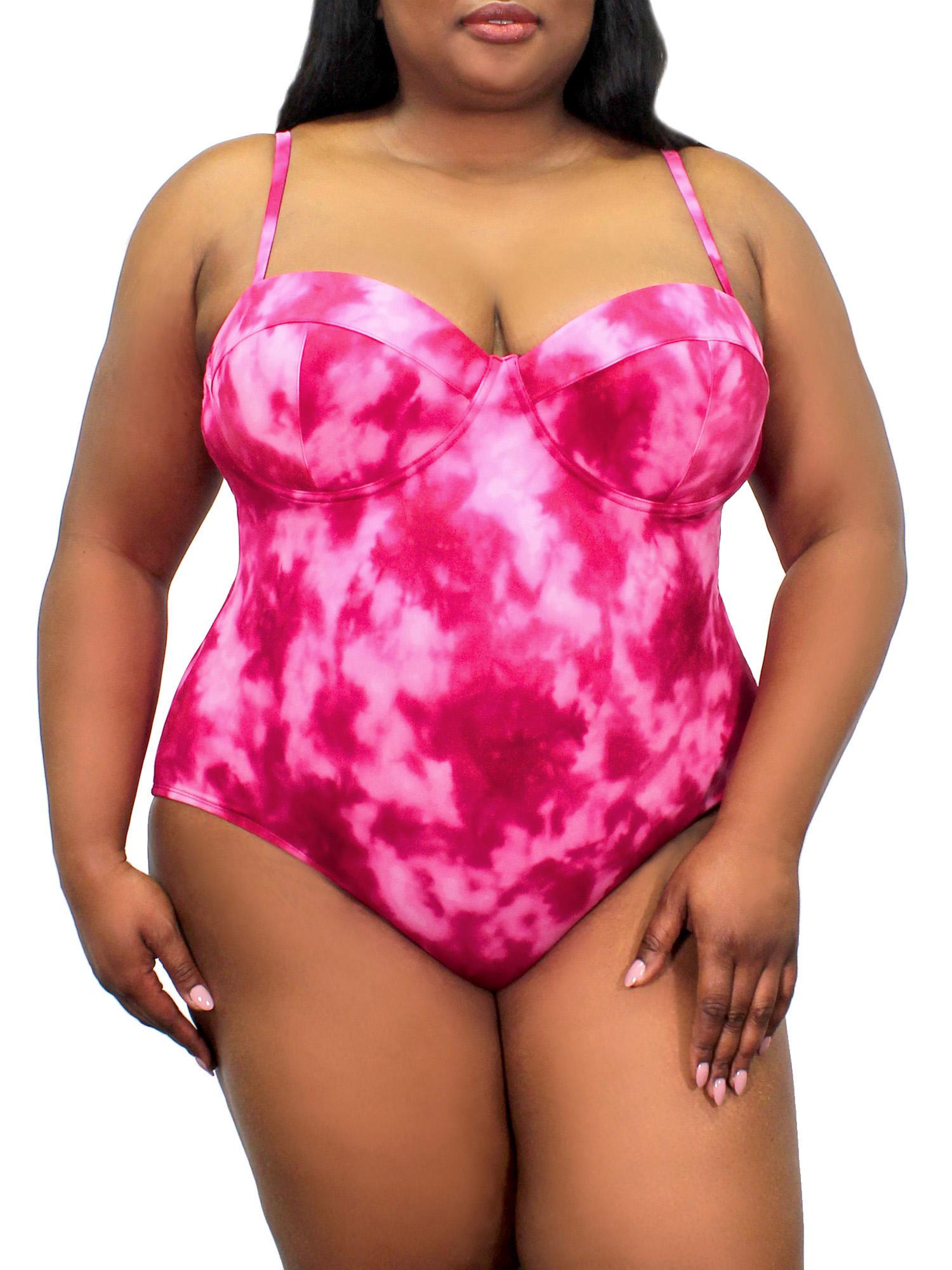 pink one piece swimsuit plus size