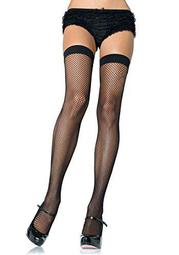 Women's Nylon Fishnet Thigh High Stockings, Black, One Size