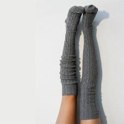 Sexy Women Warm Knit Over Knee Thigh High Stockings Knitted Tights Long Socks Gray