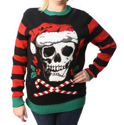 Ugly Christmas Sweater Plus Size Women's Skull Santa Hat Light Up Pullover Sweatshirt