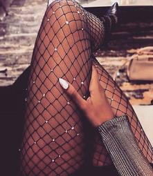 Women High Waist Tight Sparkle Rhinestone Fishnet Stockings Pantyhose