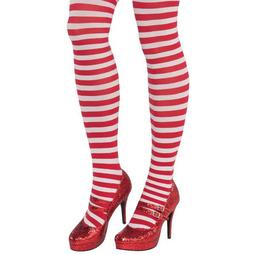 Holiday Candy Cane White and Red Striped Women's Tights - One Size Fits Most