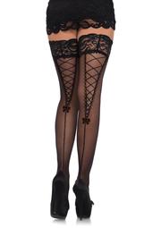 Women's Stay up Lace Top Sheer Thigh High Stockings with Backseam, Black, O/S