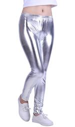 HDE Girls Shiny Wet Look Leggings Kids Liquid Metallic Footless Tights (Silver, 4/5)