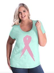 Pink Ribbon Breast Cancer Awareness Women's Curvy Plus Size Scoopneck Tee