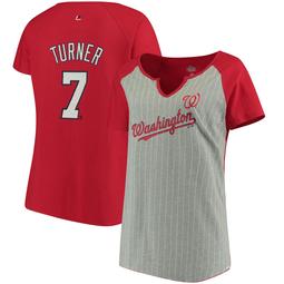 Trea Turner Washington Nationals Majestic Women's Plus Size Pinstripe Player T-Shirt - Gray/Red