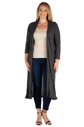 24seven Comfort Apparel Long Sleeve Open Front Plus Size Maxi Cardigan Duster