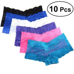 10Pack Women's Brief Soft Menstrual Period Underwear Color Lace Stitching Underpants High Waist Cotton Briefs Size 2XL (Random Color and Pattern)