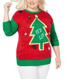 Womens Sweater Plus Christmas Light Up Crewneck 2X