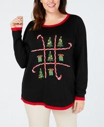 Womens Sweater Plus Christmas Tic-Tac-Toe 0X