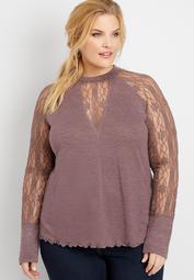 plus size solid lace sleeve top