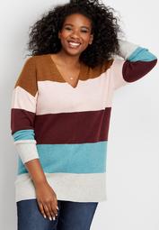 plus size colorblock stripe bar back tunic sweater