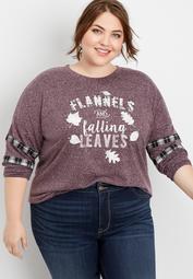 plus size flannels and falling leaves sweeper tee