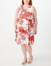 Plus Size Floral Textured Dotted Tiered-Hem Dress