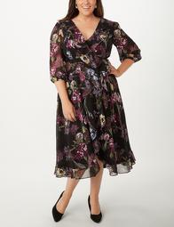 Plus Size Floral Ruffle Chiffon Midi Dress