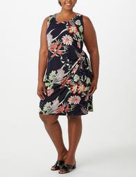 Plus Size Tropical Puff Print Sarong Dress