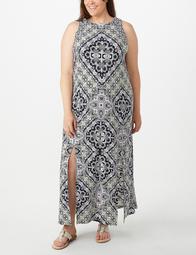Plus Size Printed Slits Maxi Dress