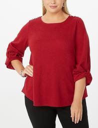 Plus Size Pearl-Shoulder Twisted-Sleeve Sweater