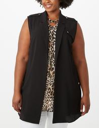 Animal-Printed Button Woven Vest