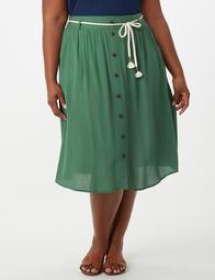 Plus Size Rope-Belt A-line Button-Up Skirt