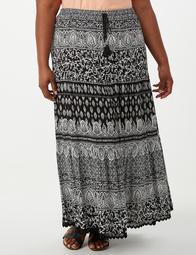 Plus Size Printed Crochet-Hem Tiered Skirt