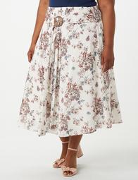 Plus Size Floral Hardware Midi Skirt