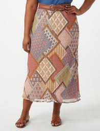 Plus Size Patchwork Belted Skirt