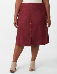 Plus Size Faux Suede Button-Front Skirt