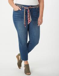 Plus Size Belted Frayed-Hem Jeans