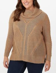 Plus Size Cowl Neck Cable-Knit Sweater