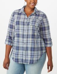 Plus Size Plaid Textured Tied-Front Top