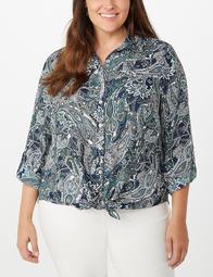 Plus Size Paisley Tied-Front Top