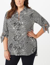 Plus Size Patchwork Button-Up Tunic