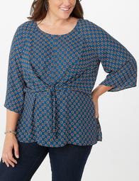 Plus Size Printed Tied-Front Top