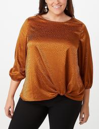 Plus Size Animal-Printed Knotted Satin Top