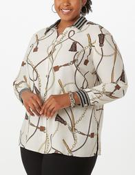 Plus Size Printed Tied-Front Tunic