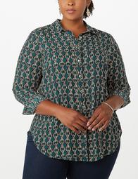Plus Size Chain-Printed Button-Up Top
