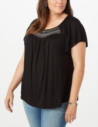 Plus Size Embroidered Smocked Tee