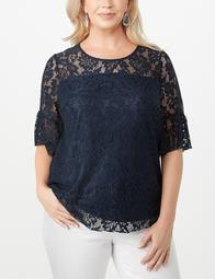 Plus Size Lace Flared-Sleeve Top