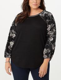 Plus Size Floral Embellished Mixed Media Top