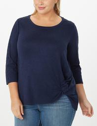 Plus Size Knotted Crochet-Sleeve Hacci-Knit Top