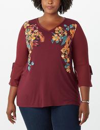 Plus Size Floral Sheer-Sleeve Top
