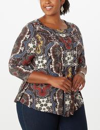 Plus Size Medallion Pleated Swing Top