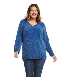 Plus Size V Neck Chenille Sweater
