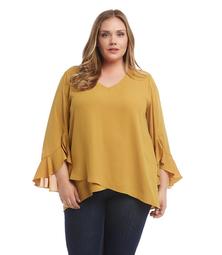 Plus Size Ruffle Sleeve Crossover Top